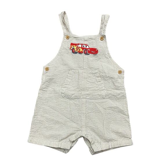 Disney Baby Overalls Boys 24 Months 24M Lightning McQueen Pixar Cars Seersucker - Picture 1 of 4